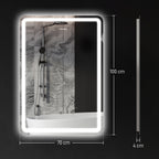 Bathroom Mirror with Touch Switch, 3-Temperature LED Light and Anti-Fog, 70x100cm