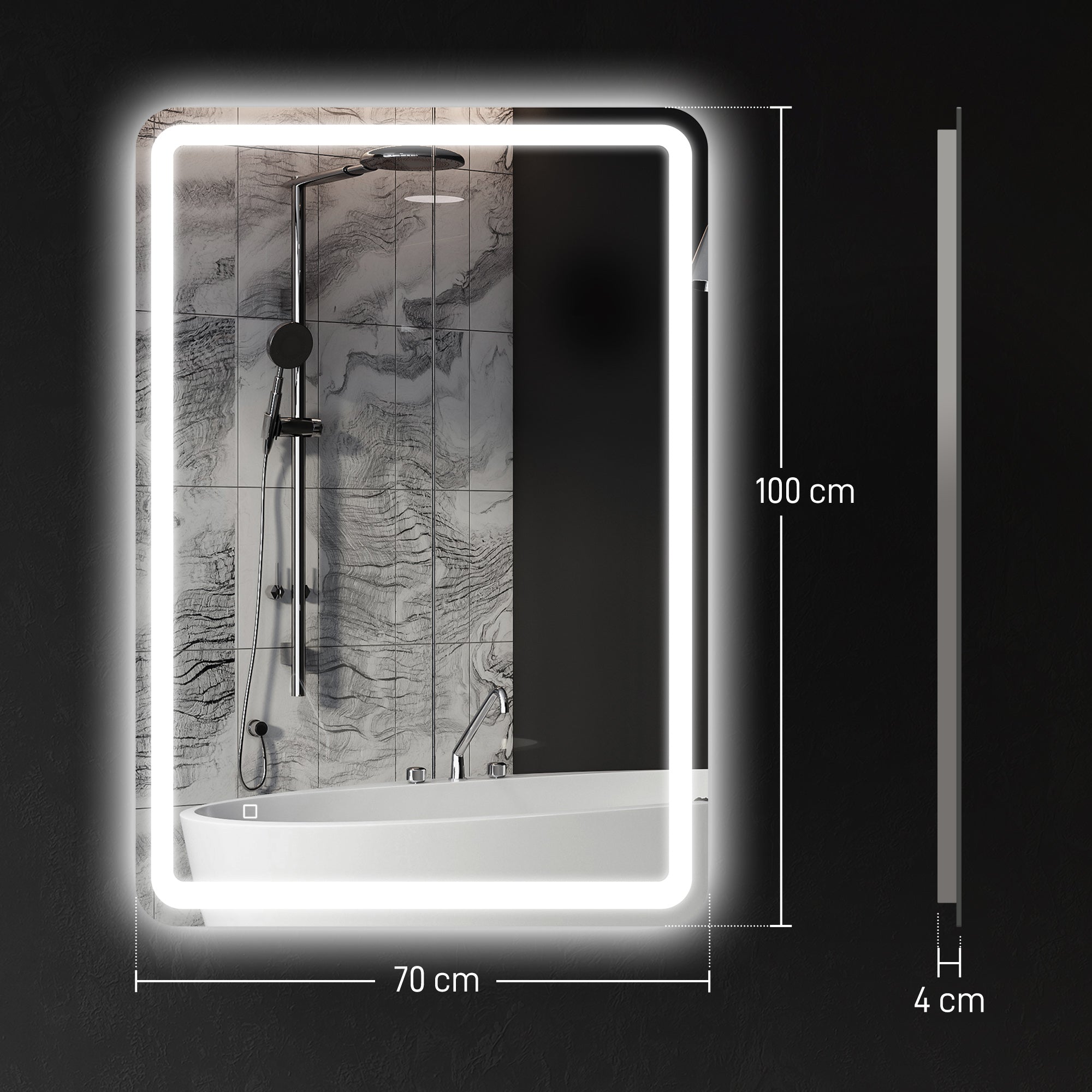 Bathroom Mirror with Touch Switch, 3-Temperature LED Light and Anti-Fog, 70x100cm