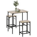 3 Piece Bar Furniture with Kitchen Table and 2 Bar Stools in Wood and Steel, Wood and Black Color