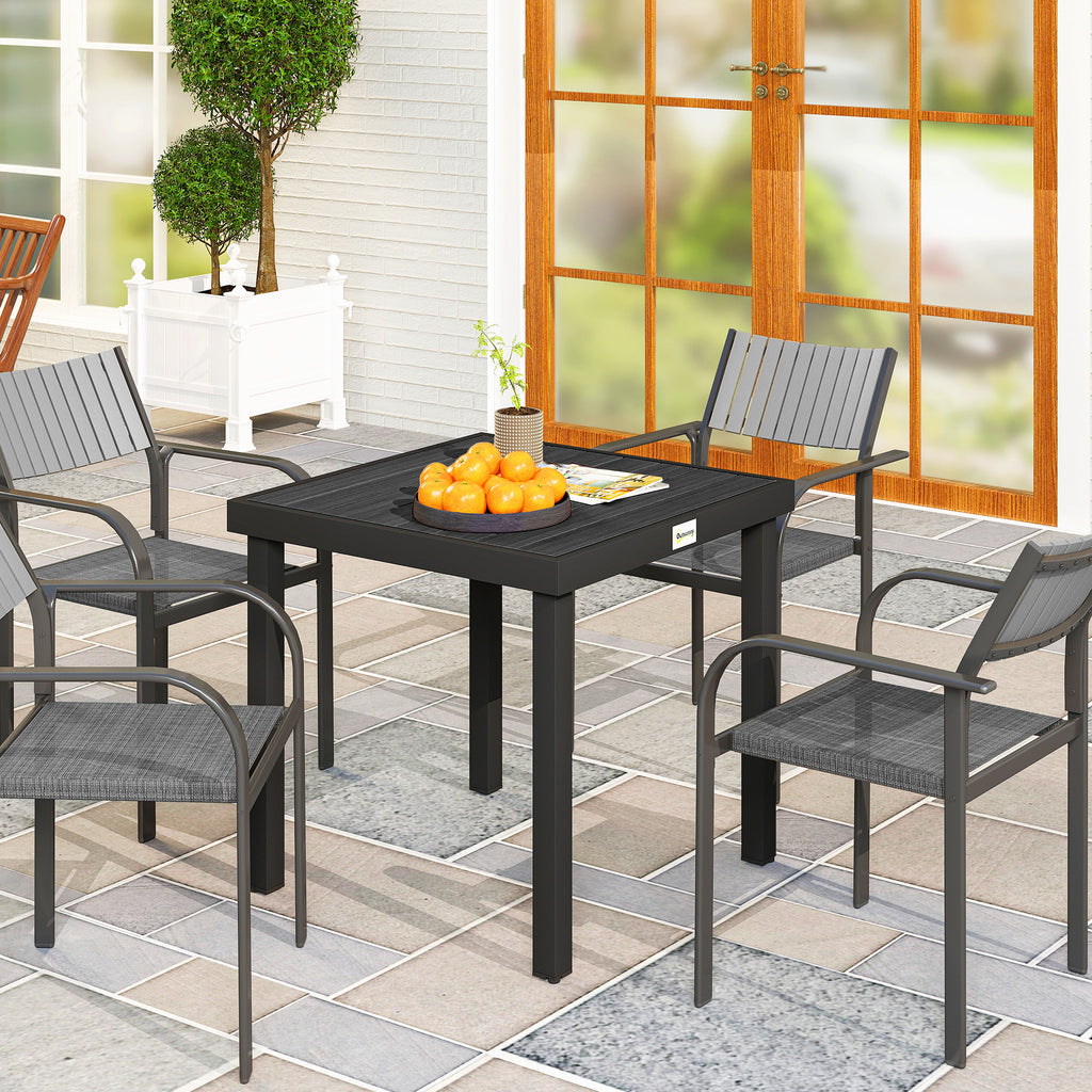 Outsunny Garden Table Wood Effect Dining Table, 78x78 cm, Black