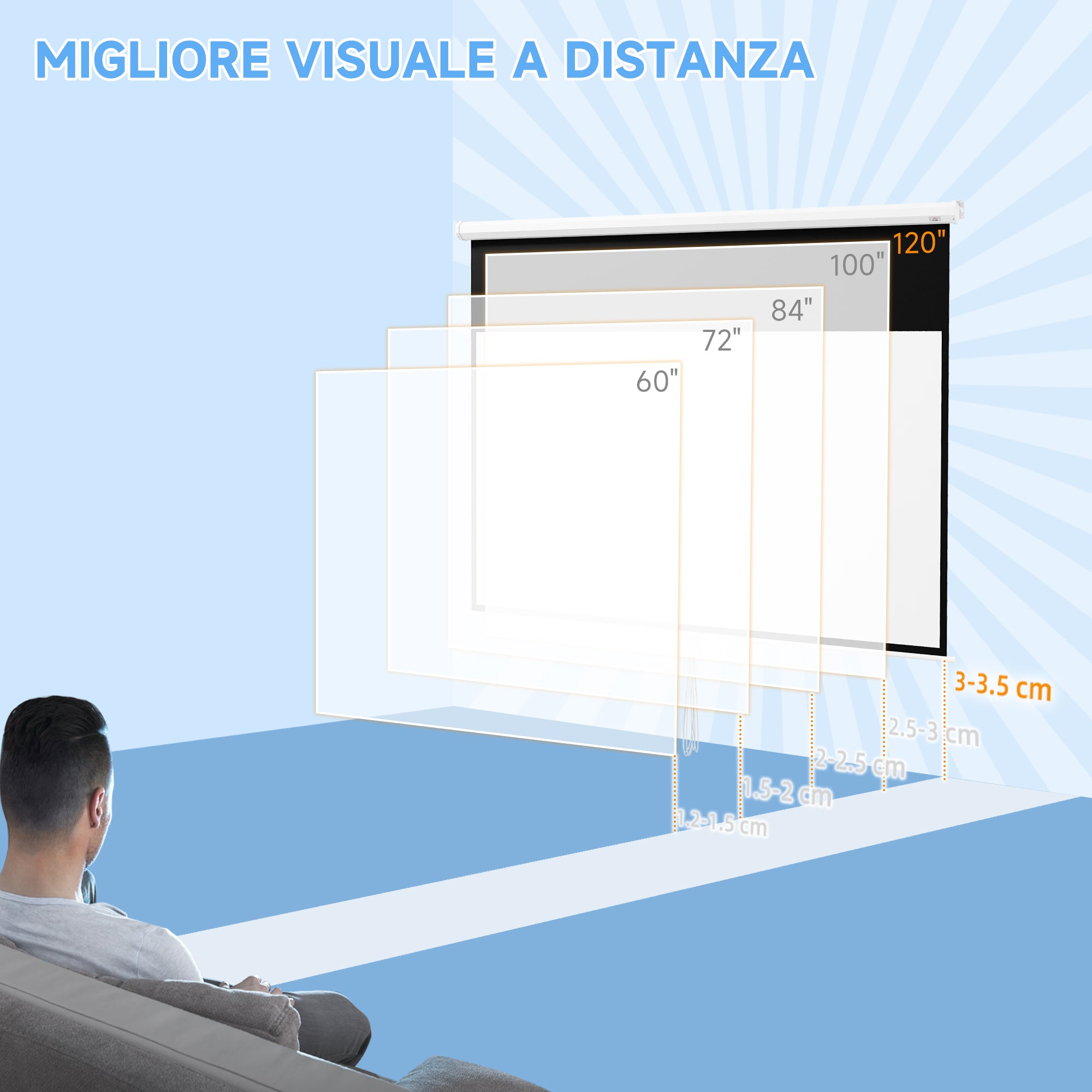 120" Projector Screen, 16:9 Ratio, Wall and Ceiling Mountable for Home and Office, White
