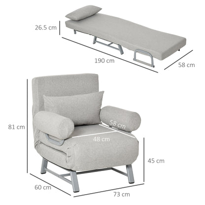 Homcom Single Bed Armchair With Reclinable Back 5 levels with extra pillow, fabric and metal, 73x60x81cm, gray - Borgè