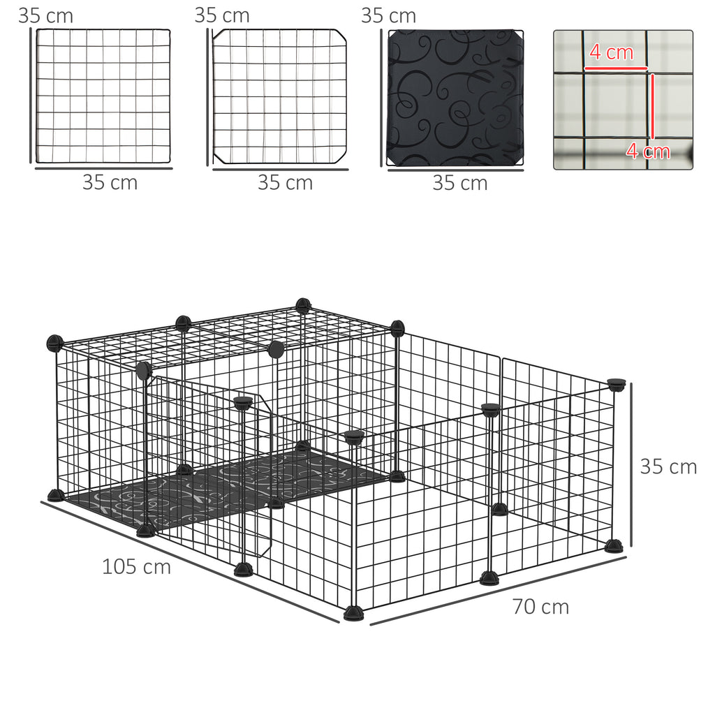 Modular Rabbit and Guinea Pig Playpen with Assembly Accessories, 105x70x35cm - Black