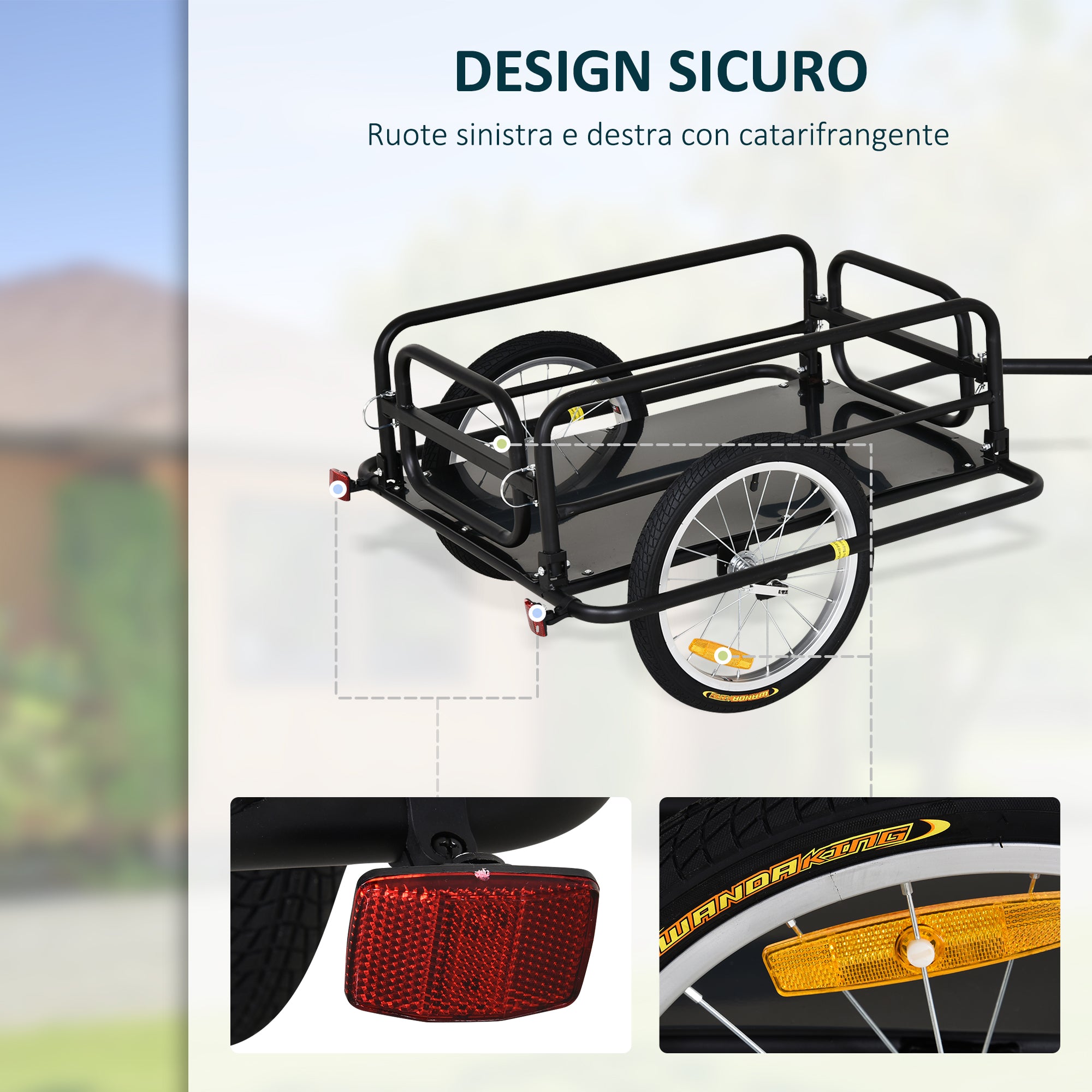 Bike Trailer with Folding Walls, Hook and 4 Reflectors, Steel and PE, 139x71.5x49 cm, Black