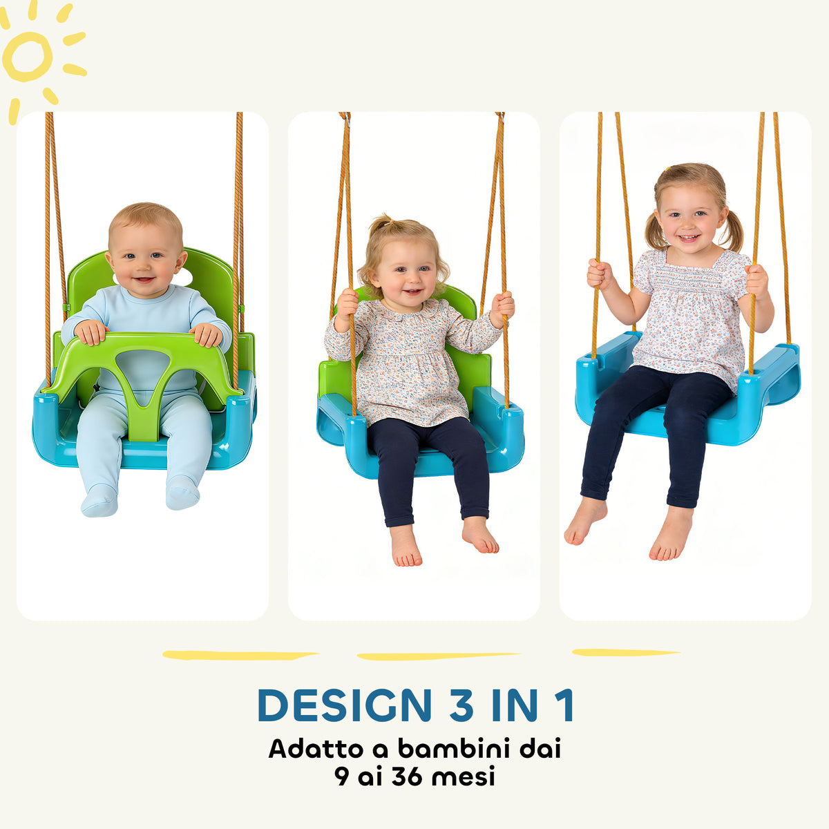 Outsunny Children's Swing 3-in-1 Garden Swing 42x33x120-180 cm Green