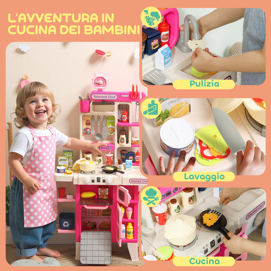 Toy Kitchen for Children 3-6 Years Old with 104 Accessories, Made of PP, PE and ABS, 52.5x22x100 cm, Pink