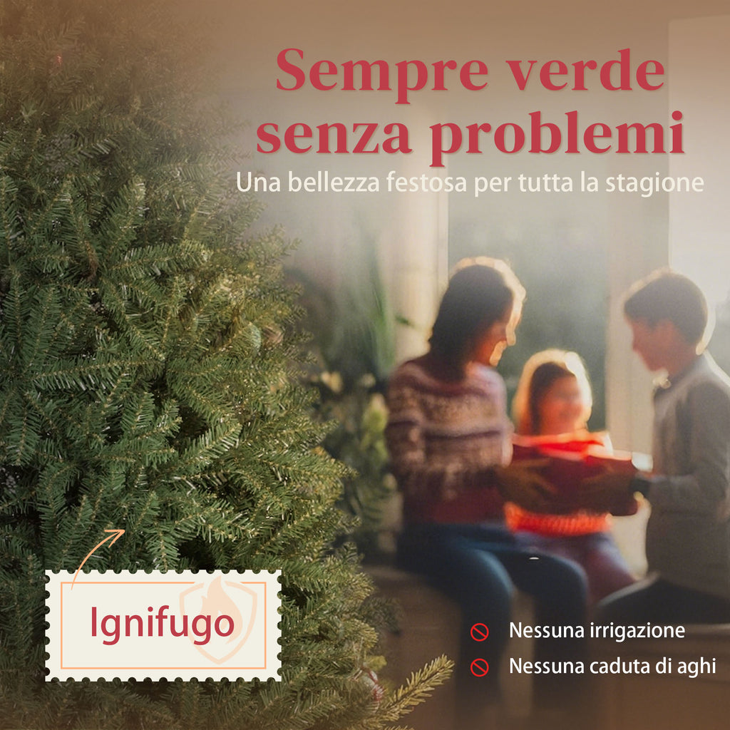 210cm Artificial Christmas Tree with Hinged Branches and Folding Metal Base, Green