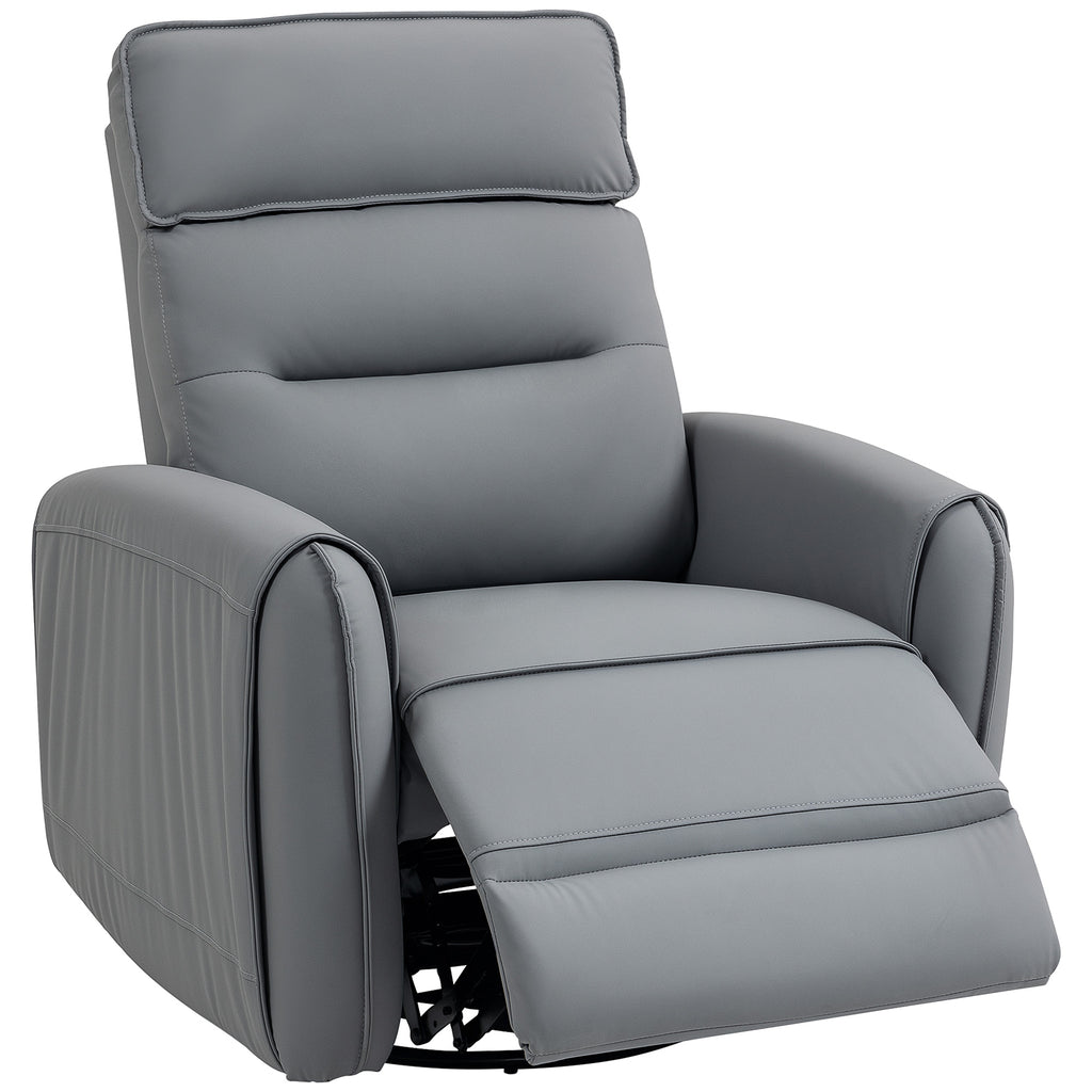 Manually Reclining Relaxing Chair with Leather-Effect Fabric Footrest and Swivel Base, Grey