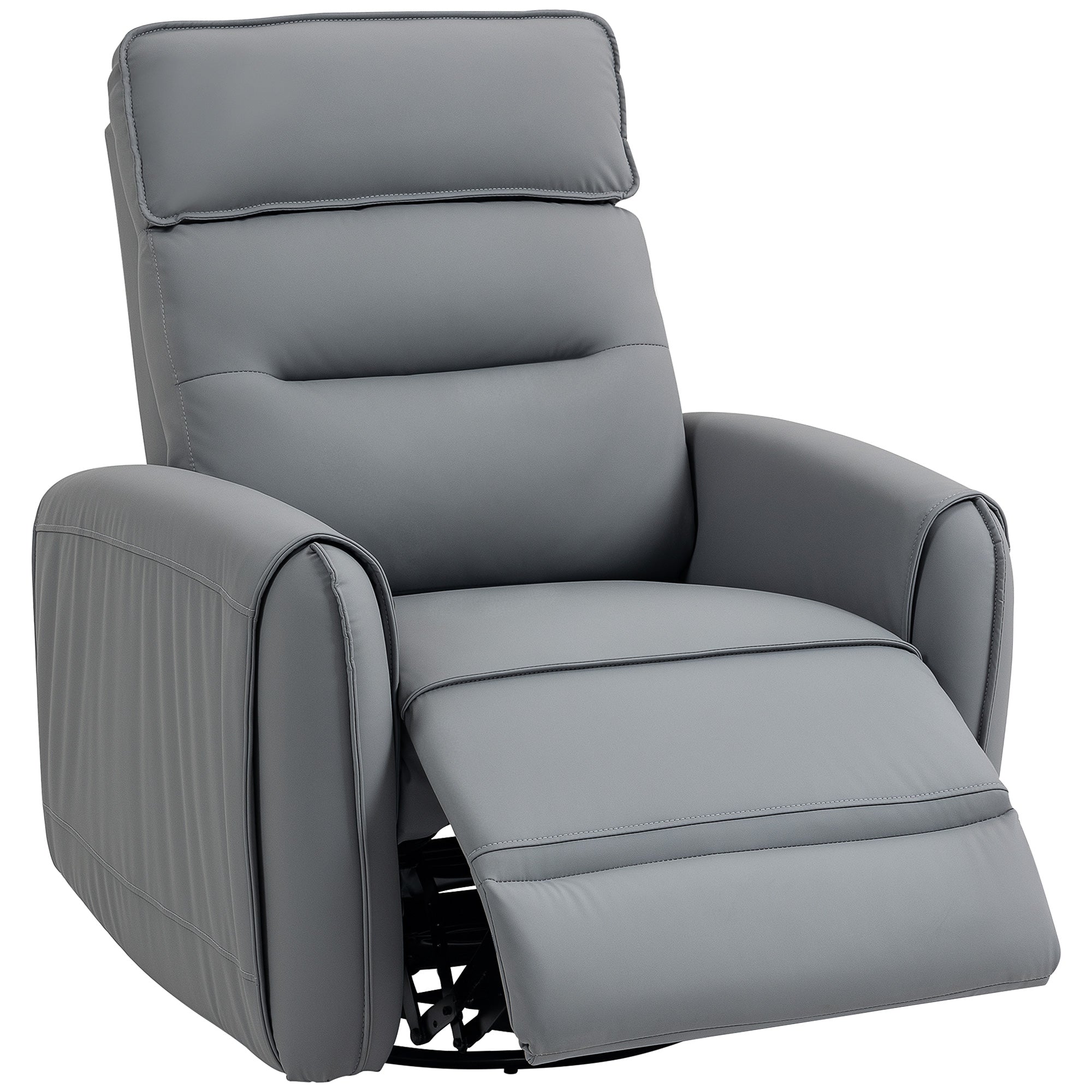 Manually Reclining Relaxing Chair with Leather-Effect Fabric Footrest and Swivel Base, Grey