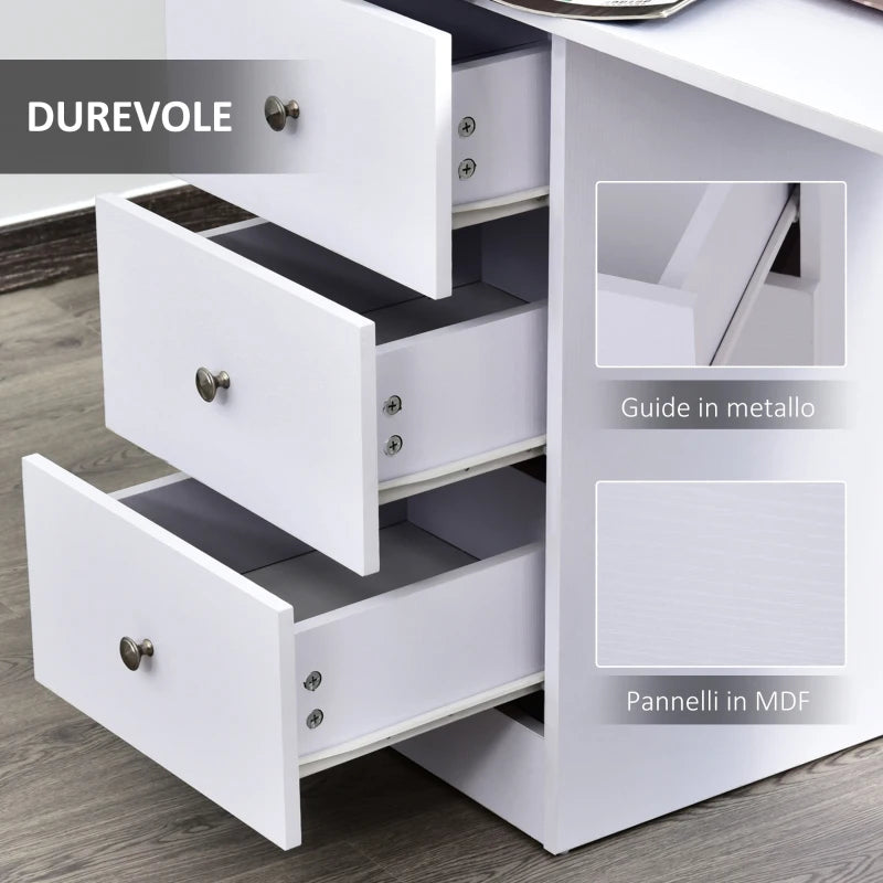 Computer Desk for Bedroom and Office with Drawer Unit and Wooden Storage Shelves 120x49x72cm White - Borgè