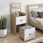 HOMCOM 3-in-1 Dressing Table with Mirror, Storage, 2 Drawers and Stool, Wooden, 50x40x78 cm, White and Oak