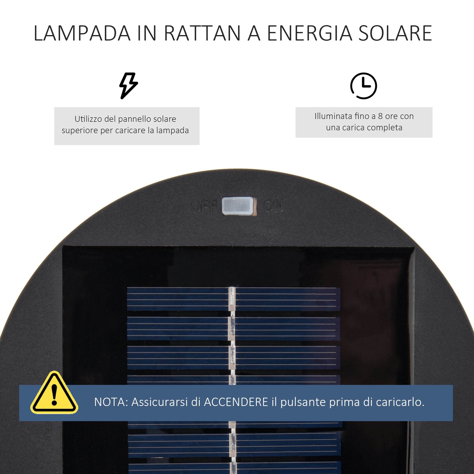 Outsunny Solar Garden Lantern with LED Light in Rattan and Metal, Ø21.5x61cm, Brown