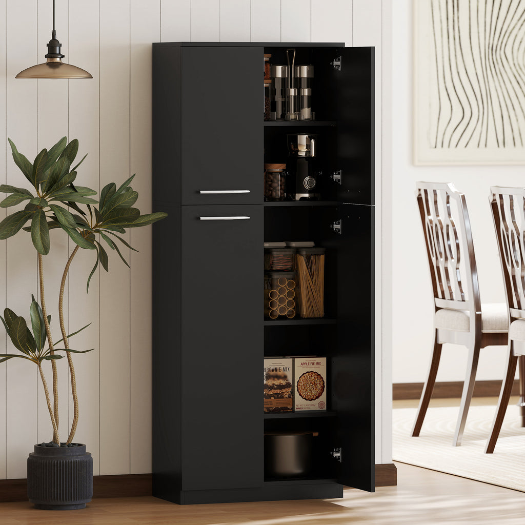 Minimal Storage Unit with 2 Cabinets and Adjustable Shelves, Black Wood, 59x31x155 cm