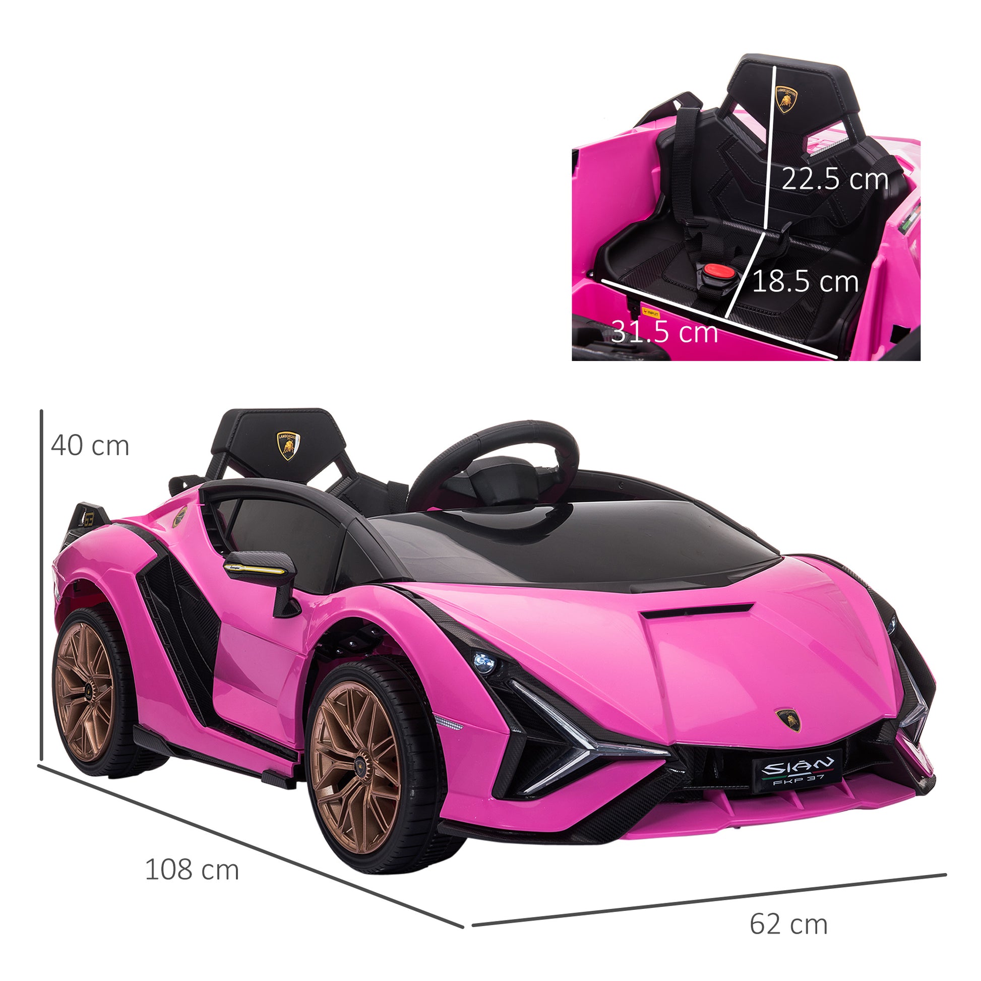 HOMCOM Electric Car for Children 3-5 Years Lamborghini 12V with Remote Control and Speed ??3-5km/h, Pink - Borgè