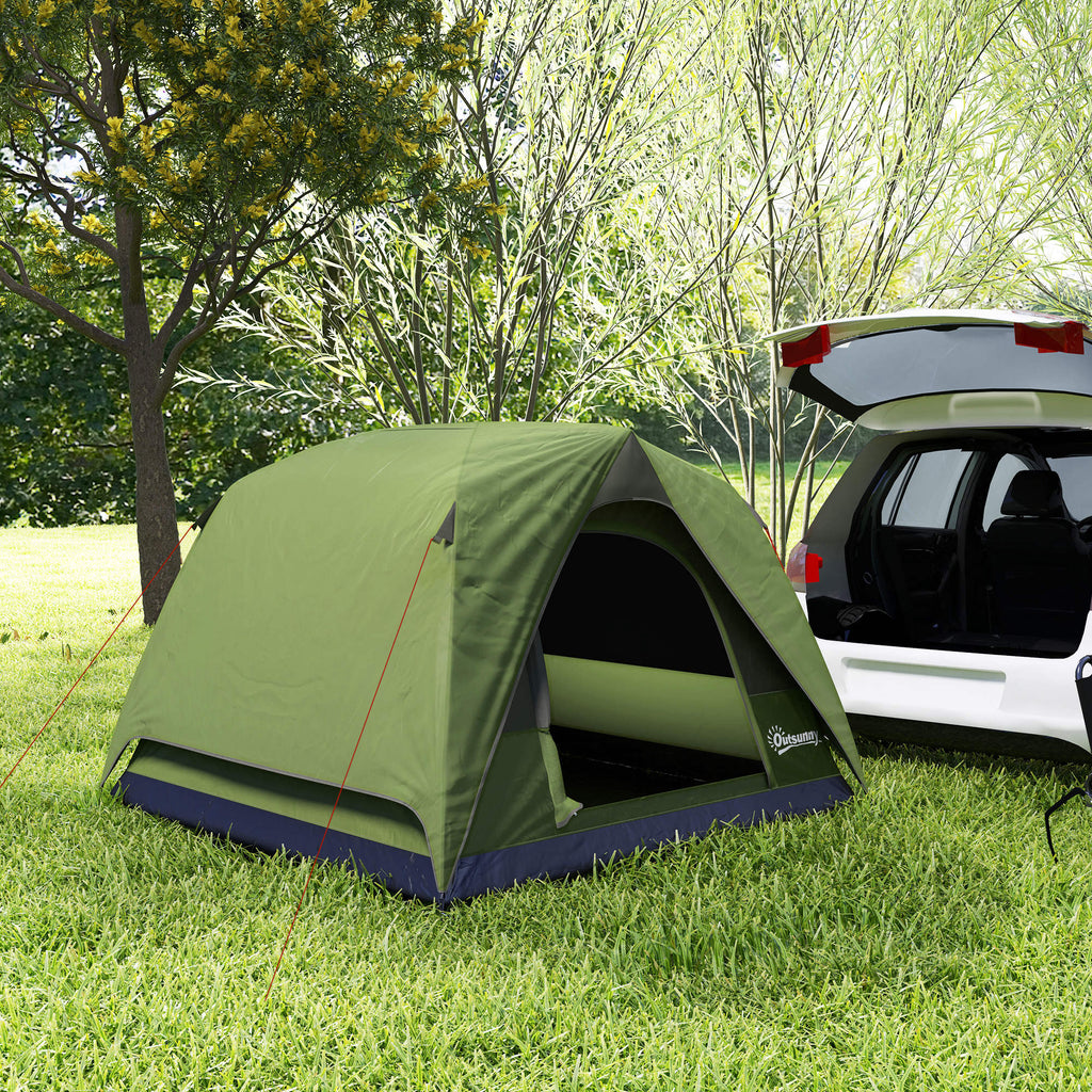 Waterproof 3-Person Camping Tent with Pocket, Lantern Hook and Bag, 2x2x1.35m, Green