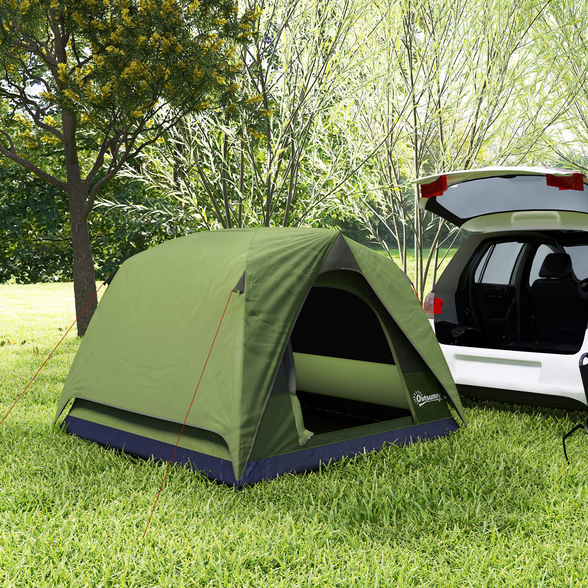 Waterproof 3-Person Camping Tent with Pocket, Lantern Hook and Bag, 2x2x1.35m, Green