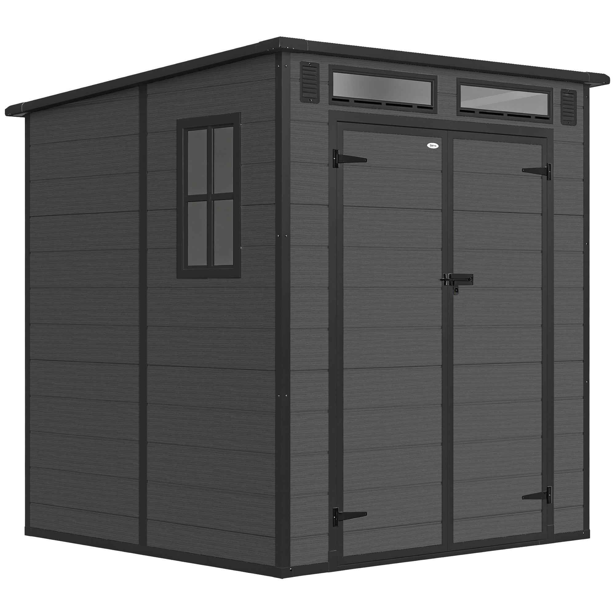 Garden Shed with 2 Entrances, 3 Windows and Air Vents, in PP and Aluminum, 182x182x196 cm, Dark Grey