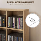 CD Cabinet with Adjustable Shelves for 456 CDs or 336 DVDs, 24 Compartments, 89x20x130.5 cm, Wood