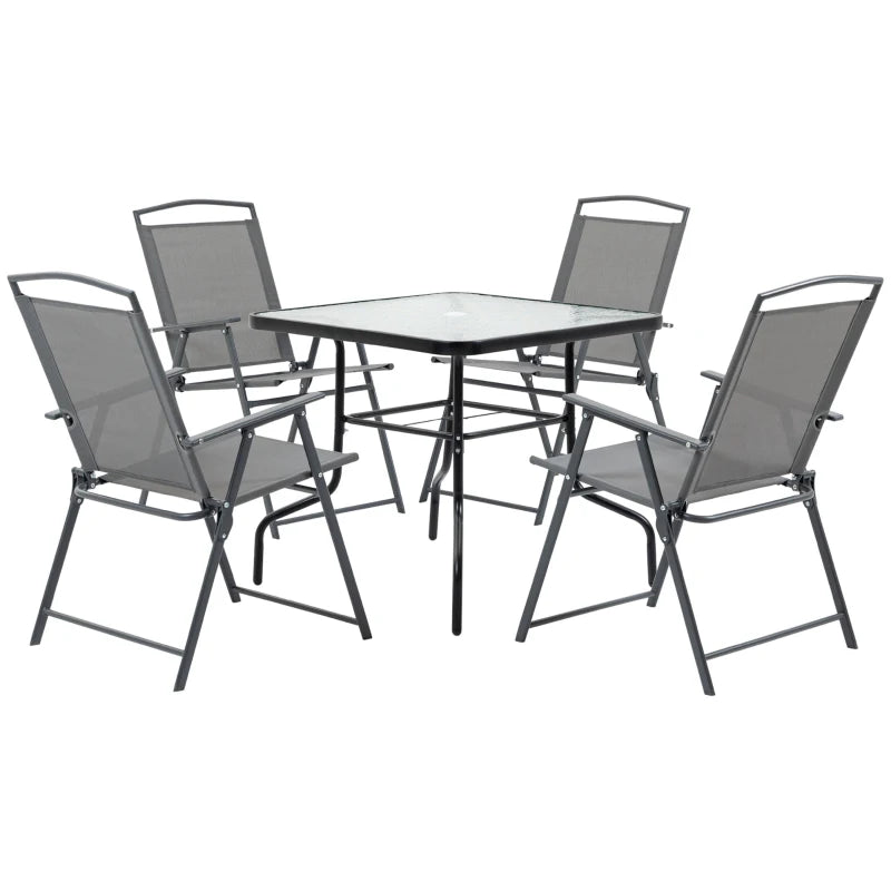 Folding Garden Table and 4 Chairs Set with Umbrella Hole, Black - Borge' Group Limited