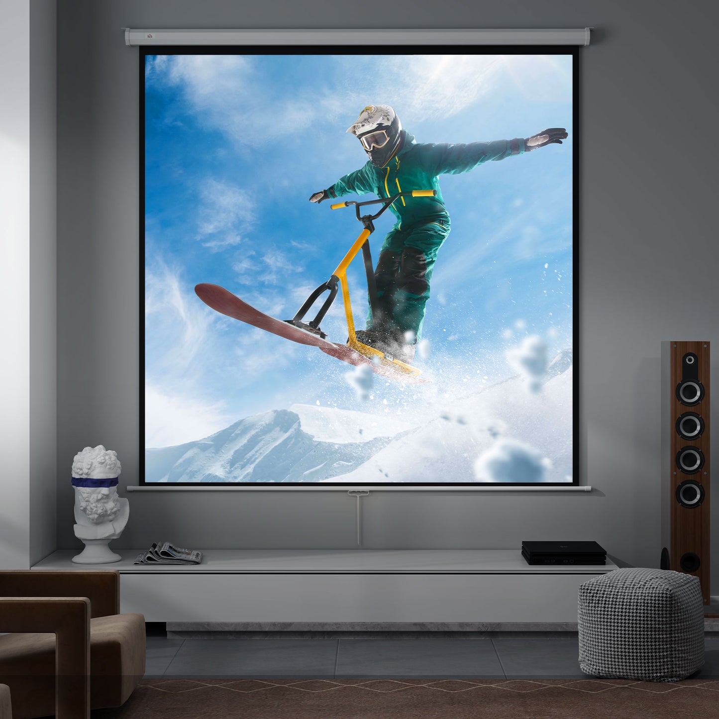 Projector Screen 120" 1:1 Format 160° Angle Ceiling or Wall Mountable