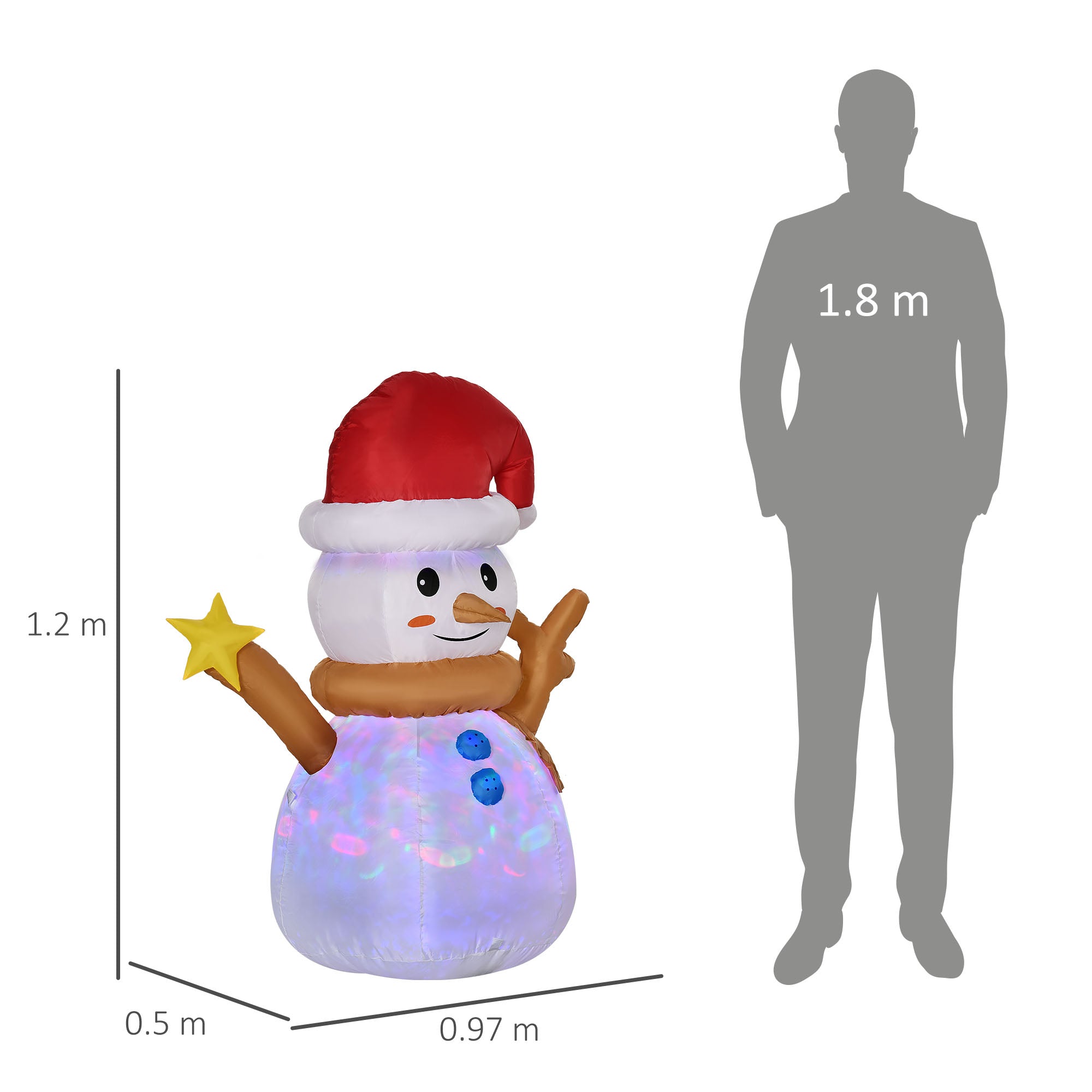 Inflatable Snowman with Colorful LED Light with Inflator Included, 97x50x120cm