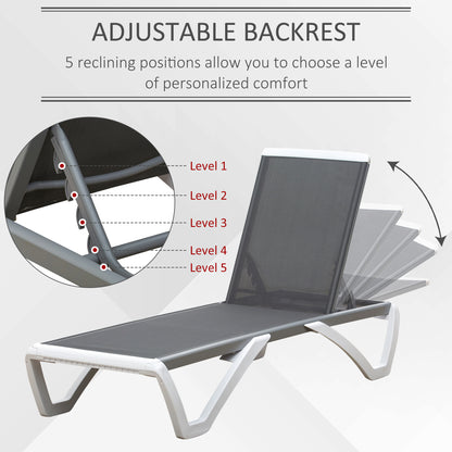 Outsunny sun bed with reclining backrest and rear wheel, 195x67.5x33 cm, gray and white - Borgè