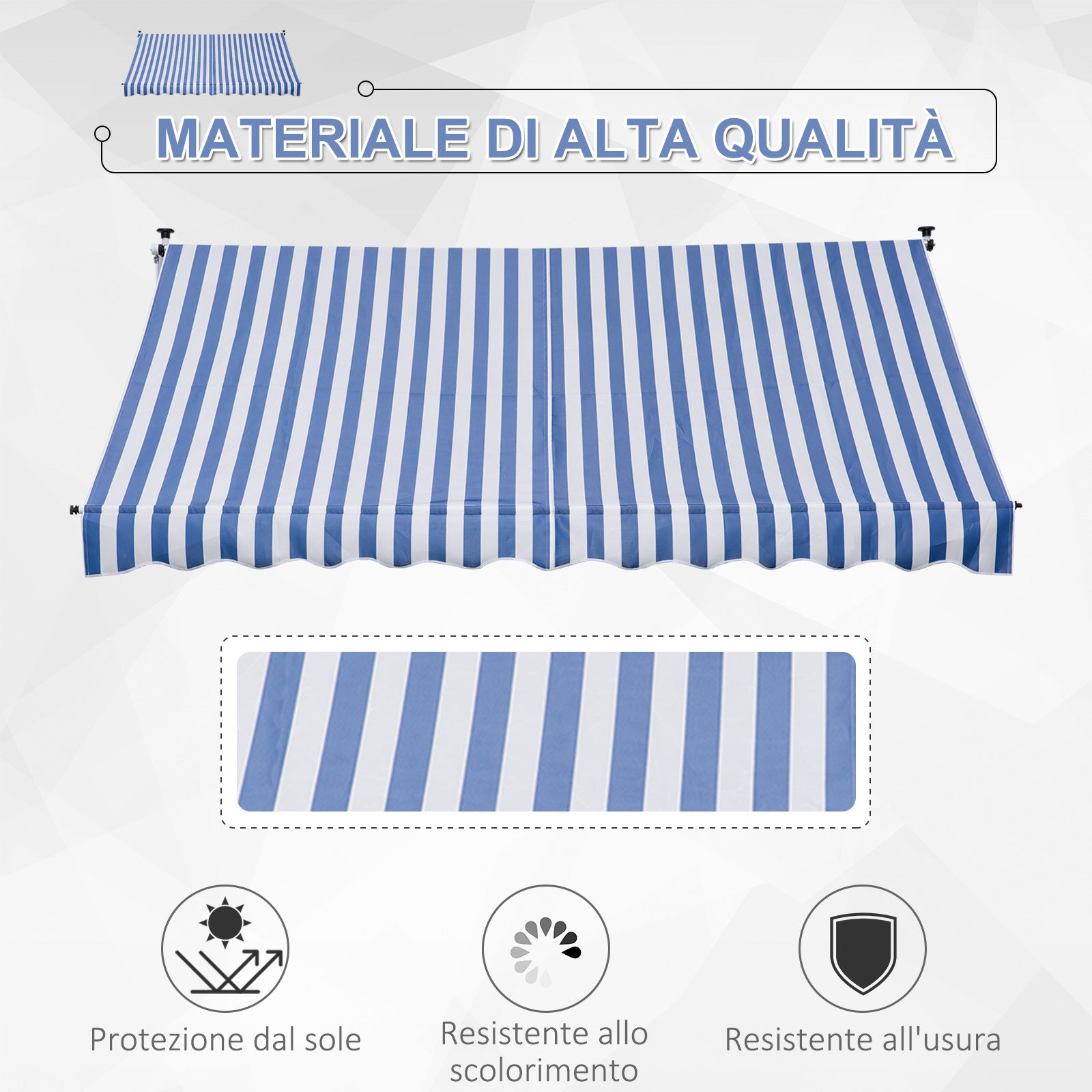 Outsunny 3x1.5m Arm Awning with Crank and Telescopic Structure, White and Blue