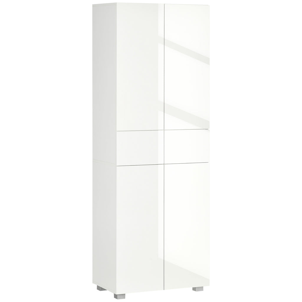 Kitchen Pantry with 4 Doors, 3 Adjustable Shelves and 5-Tier Shelves in MDF and Chipboard, 60x35x170 cm, White