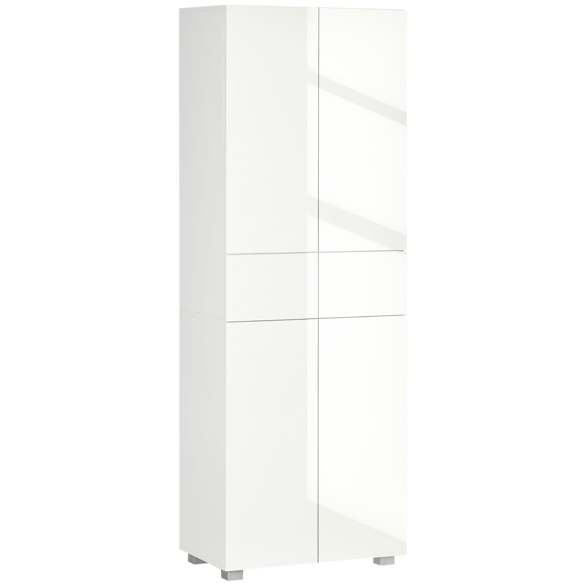 Kitchen Pantry with 4 Doors, 3 Adjustable Shelves and 5-Tier Shelves in MDF and Chipboard, 60x35x170 cm, White