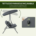 Outsunny 3-Seater Garden Swing with Adjustable Canopy, Steel and Polyester, 202x115x168 cm, Dark Grey
