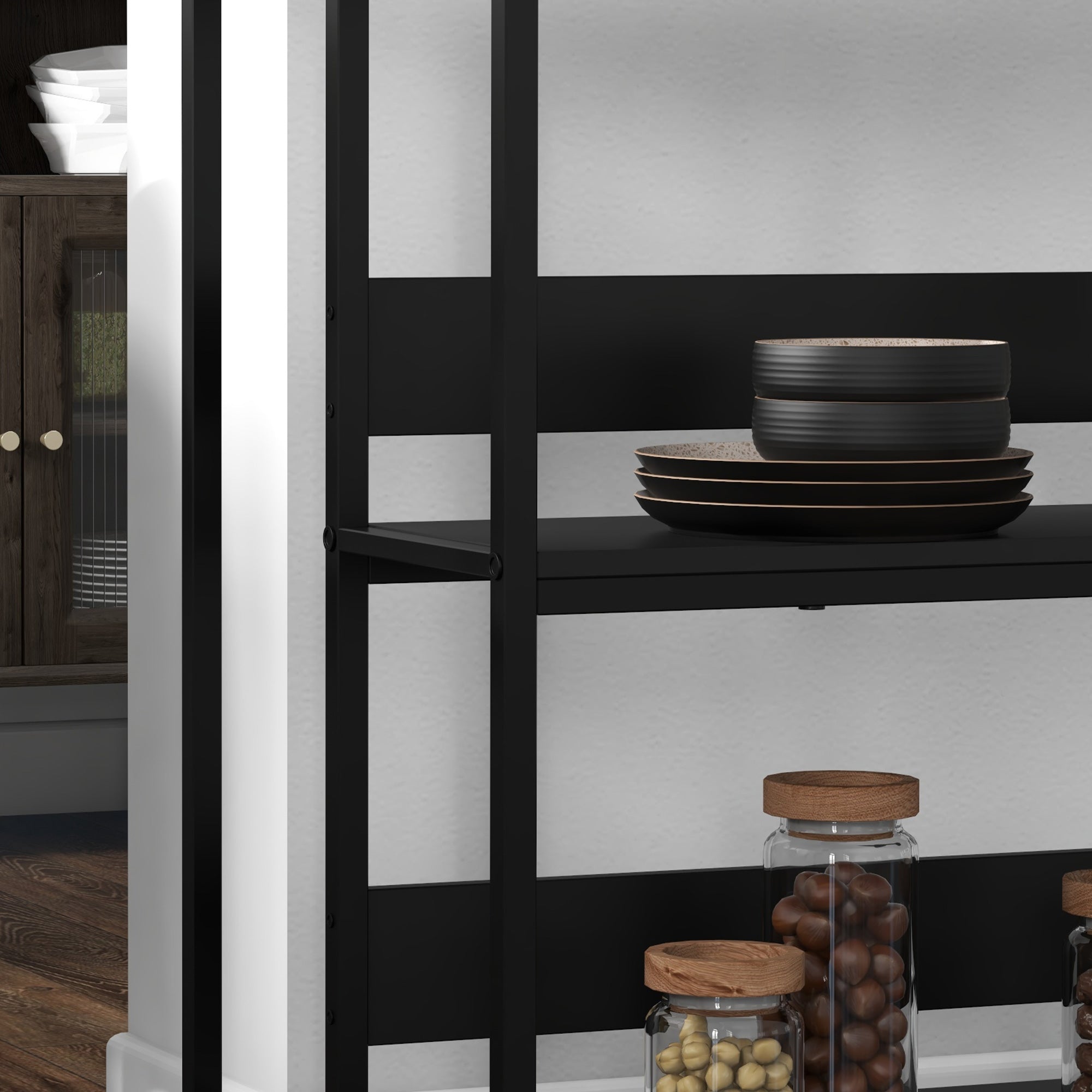 Homcom kitchen island with shelves, marble effect and metal structure, 100x50x90cm, black and white - Borgè