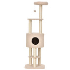 PawHut Sturdy Scratching Post for Cats with 5 Levels, Kennel, House, Games and Sisal Rope, Beige, Max 30kg - Borgè