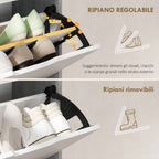 HOMCOM Space-Saving Modern 4-Door Shoe Rack for 16 Pairs of Shoes, 62.5 x 26 x 156 cm, Cement Grey