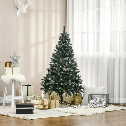 CHRISTMAS TREE - 150cm Artificial Snowy Christmas Tree with 676 Branches and Pine Cones, Green