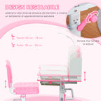 Children's Desk 6-12 Years Adjustable with LED Light, Bookstand and Pen Holder, in MDF, PP and Steel, Pink