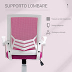Ergonomic Office Chair with Lumbar Support, Folding Armrests, Breathable Mesh Swivel Desk Chair with Reclining Backrest and Adjustable Height, 120kg Capacity, Pink