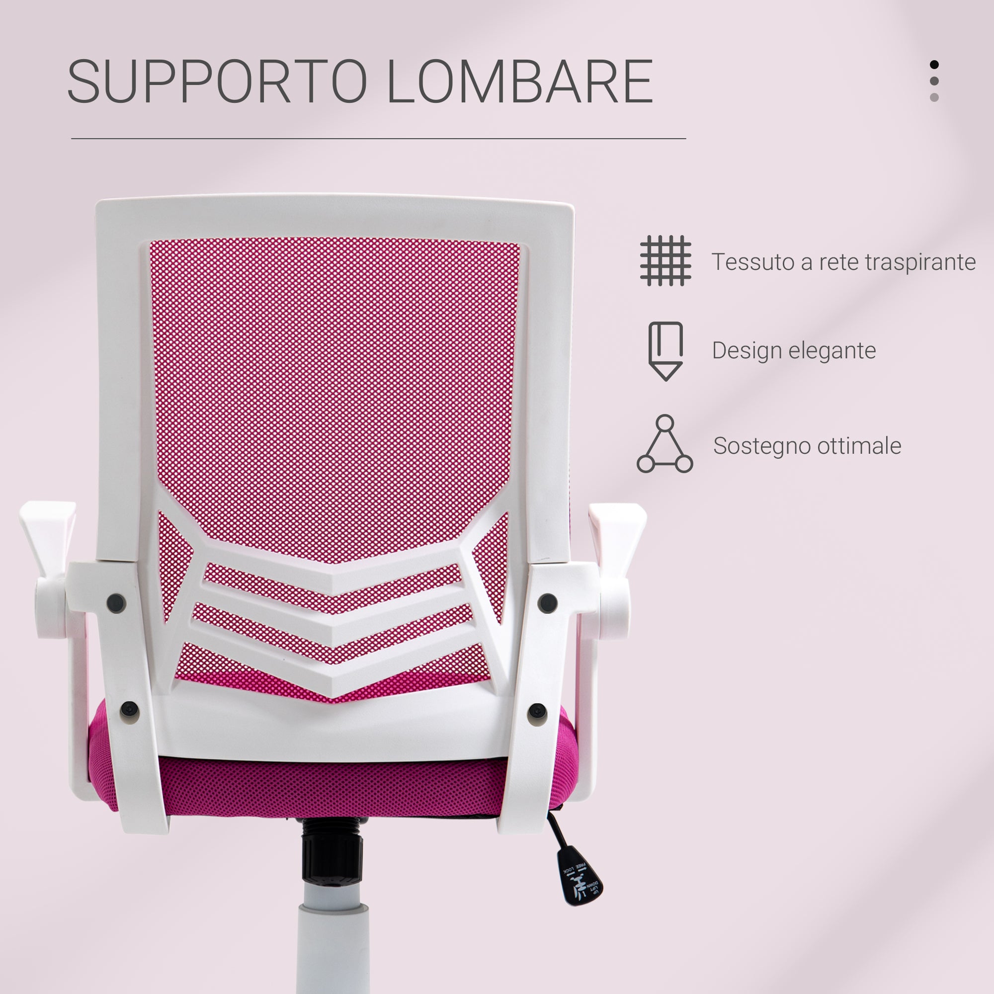 Ergonomic Office Chair with Lumbar Support, Folding Armrests, Breathable Mesh Swivel Desk Chair with Reclining Backrest and Adjustable Height, 120kg Capacity, Pink