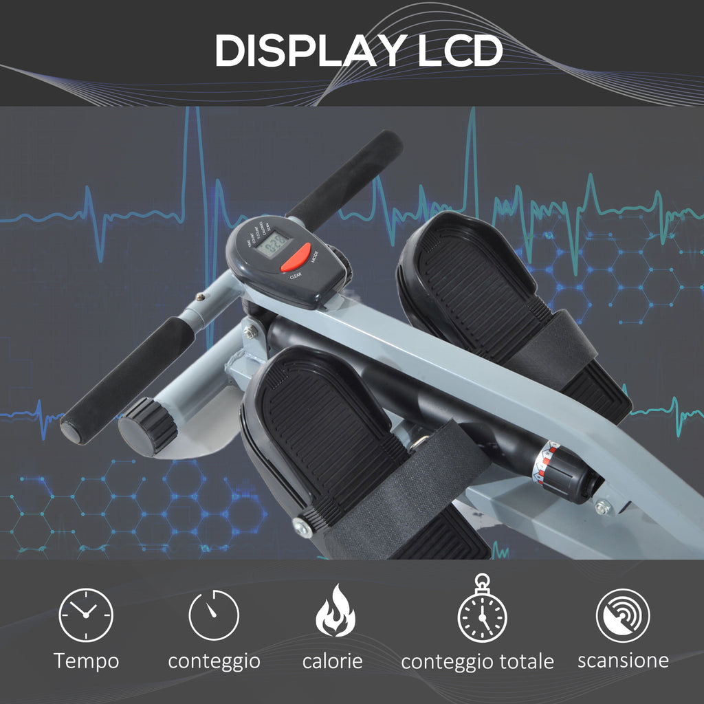 Professional Rowing Machine with Central Pull for Home Training Space Saving with Display 130 x 47.5 x 67cm