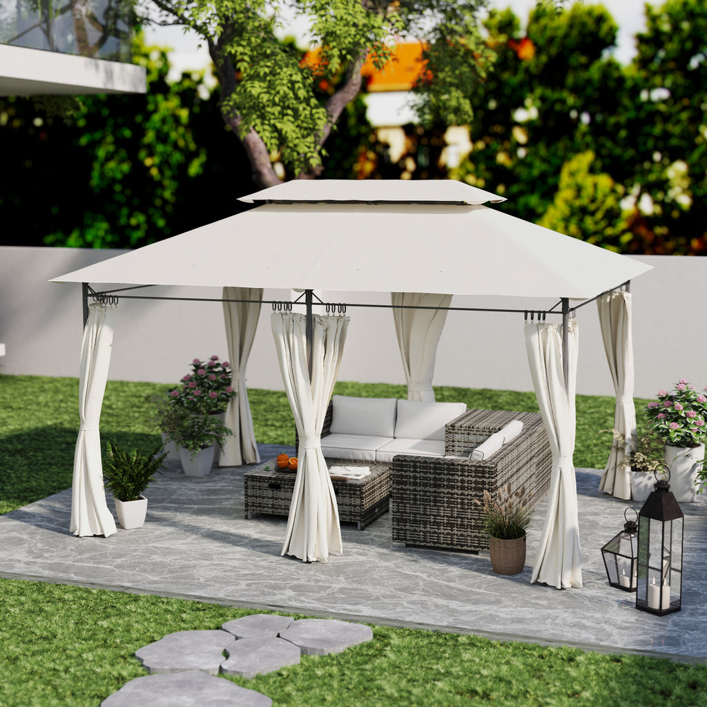 Garden Gazebo 3x4 m with Removable Curtains, Double Roof and Metal Structure, Cream