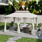 Garden Gazebo 3x4 m with Removable Curtains, Double Roof and Metal Structure, Cream
