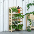 Outsunny Outdoor Plant Stand, Folding Balcony Planter with 4 Adjustable Shelves, Wooden Garden and Home Decor, 67x33x123cm