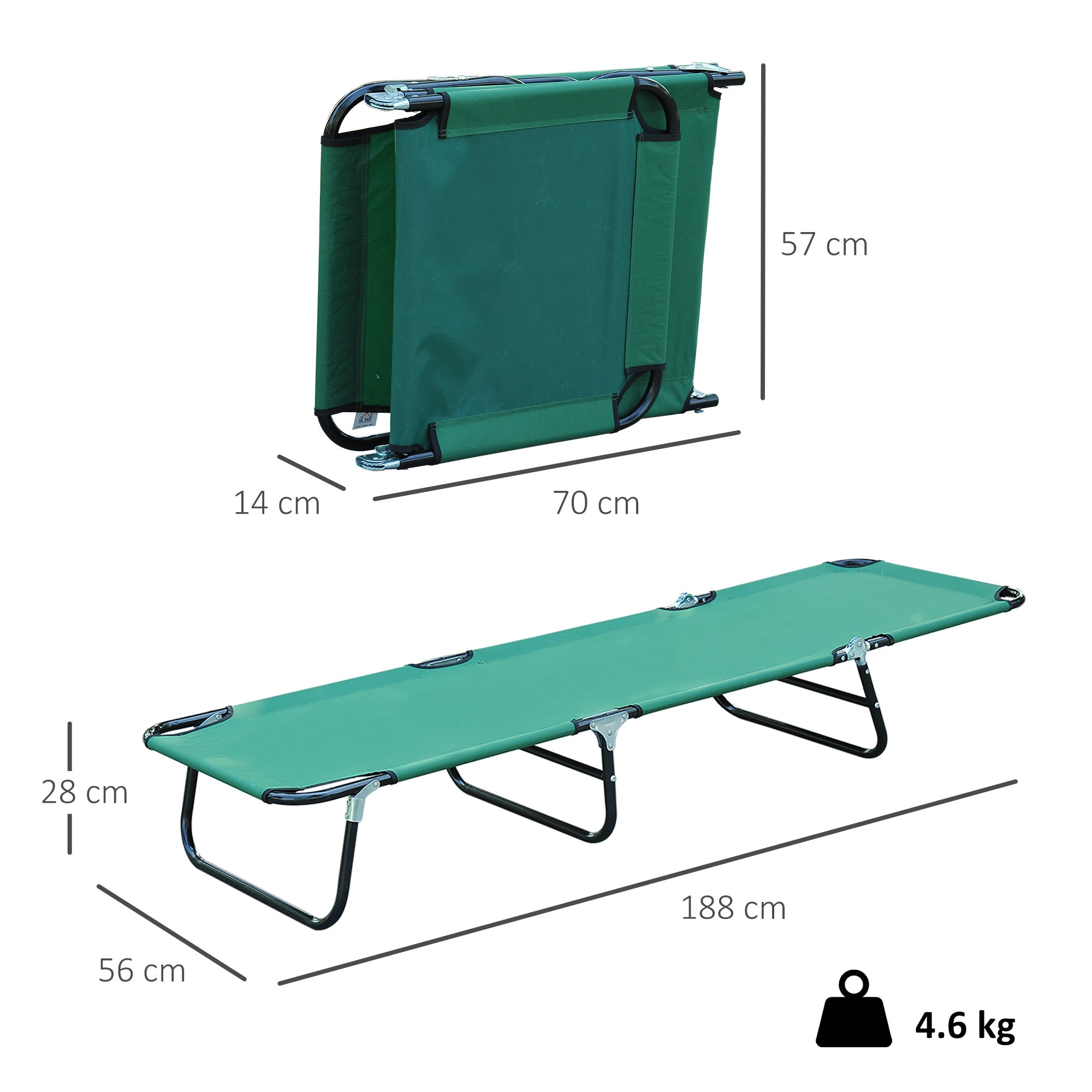 Folding Garden Lounger with 4-Position Reclining Backrest, 188x56x28cm, Green