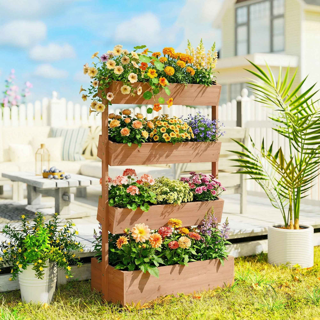 Outsunny Raised Garden Bed, Vertical Wooden Planter with Drainage and Lining.