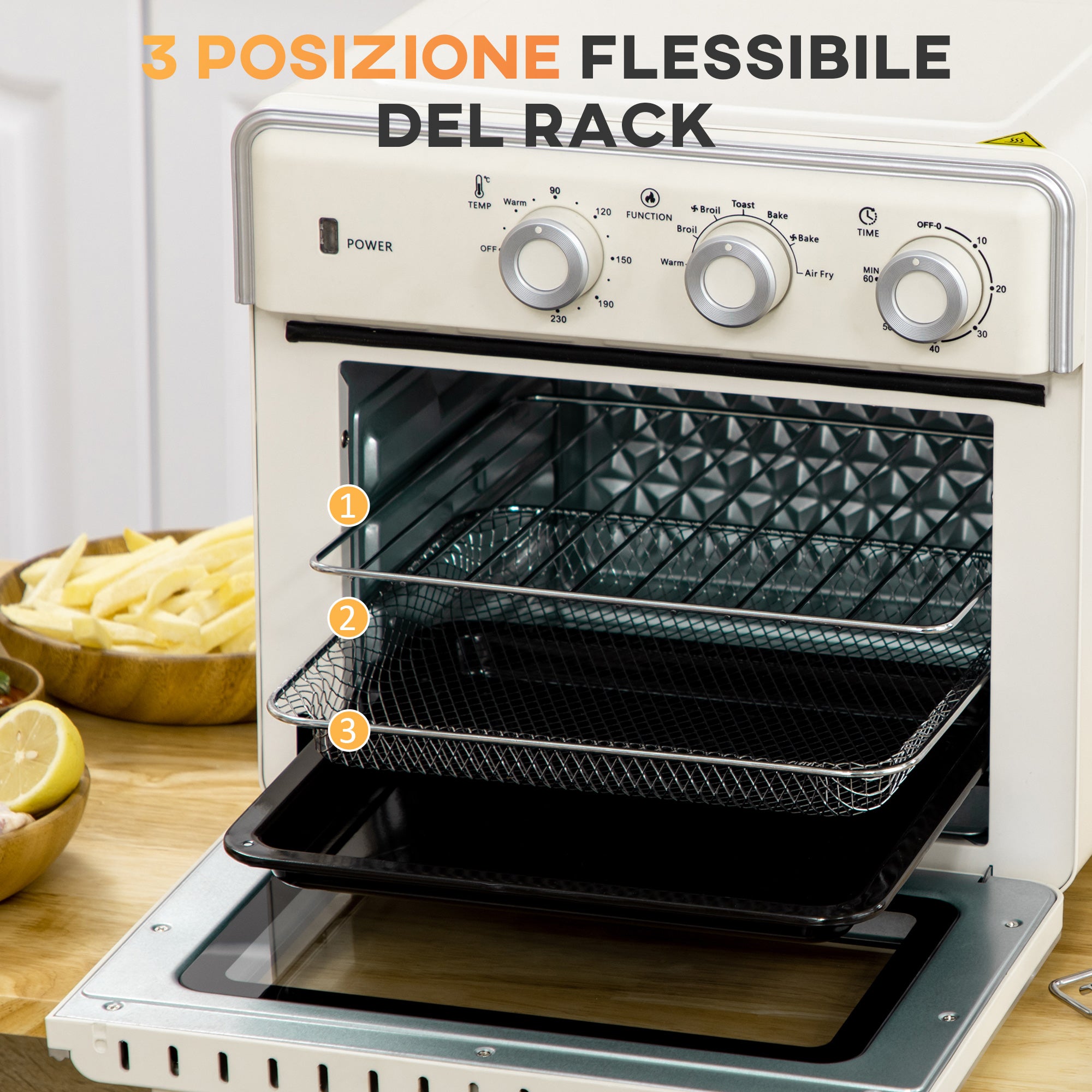 20L Fan-assisted Electric Mini Oven 1400W with Hot Air and Accessories, Cream