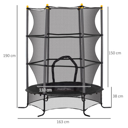 HOMCOM Elastic Trampoline for Children Ø1.6x1.9 m with Safety Net and Padded Poles, Age 3-10 Years, Black