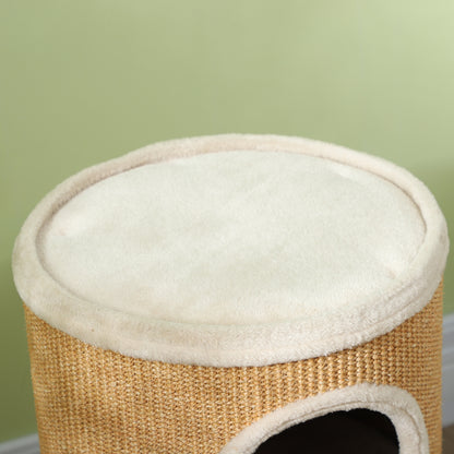 2-Tier Sisal Cat Scratching Tower with Plush Houses for 1-2 Cats, Brown