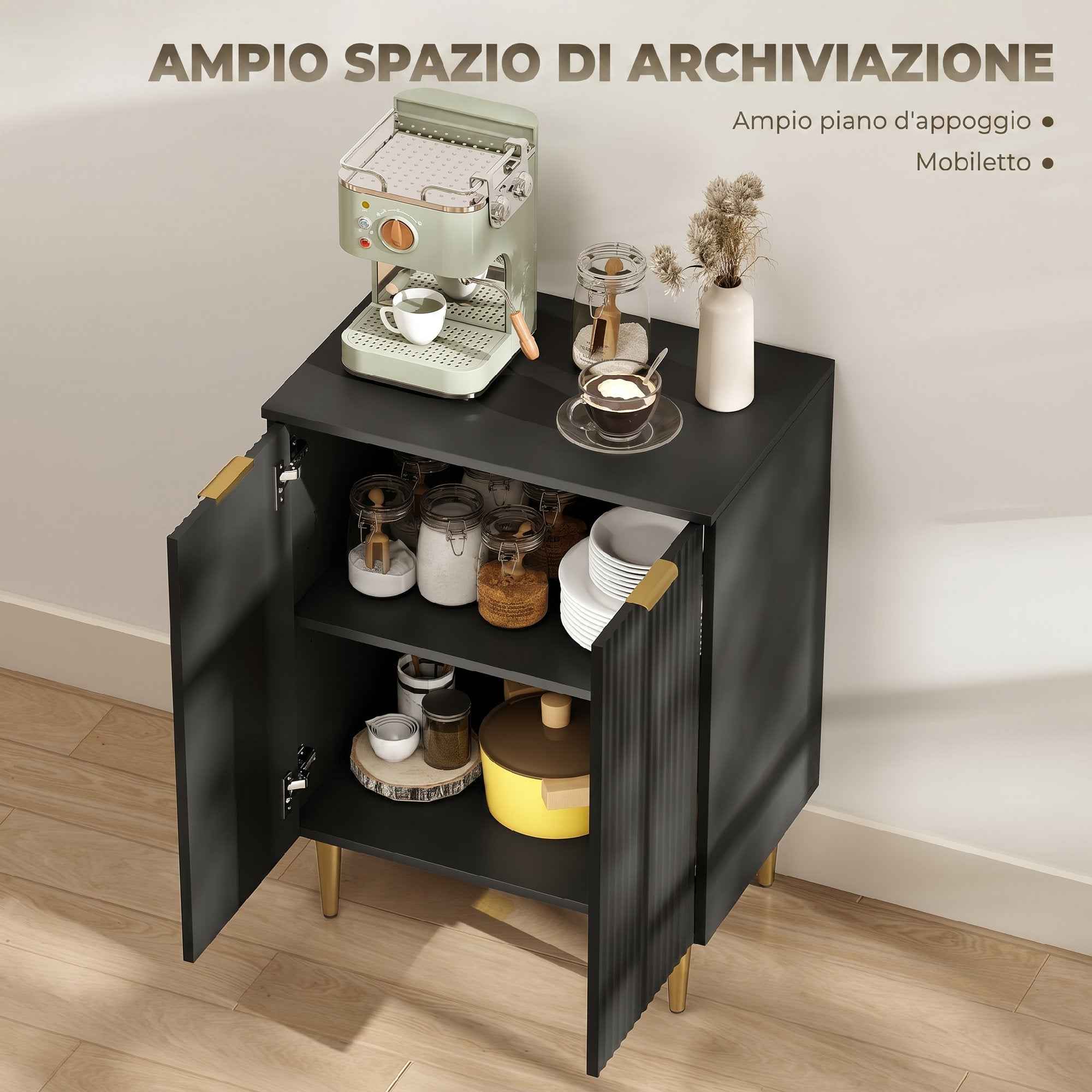 HOMCOM Modern Sideboard with 2 Doors and Adjustable Shelf, Buffet Cabinet for Kitchen and Living Room with Metal Legs, Black