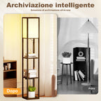 Floor Lamp with Shelves, Dimmable Light, Foot Switch and USB Ports, Brown