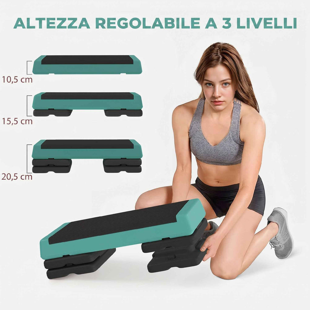 SPORTNOW Fitness Stepper Adjustable to 10.5/15.5/20.5 cm with Non-Slip Surface and 250 kg Capacity, Green