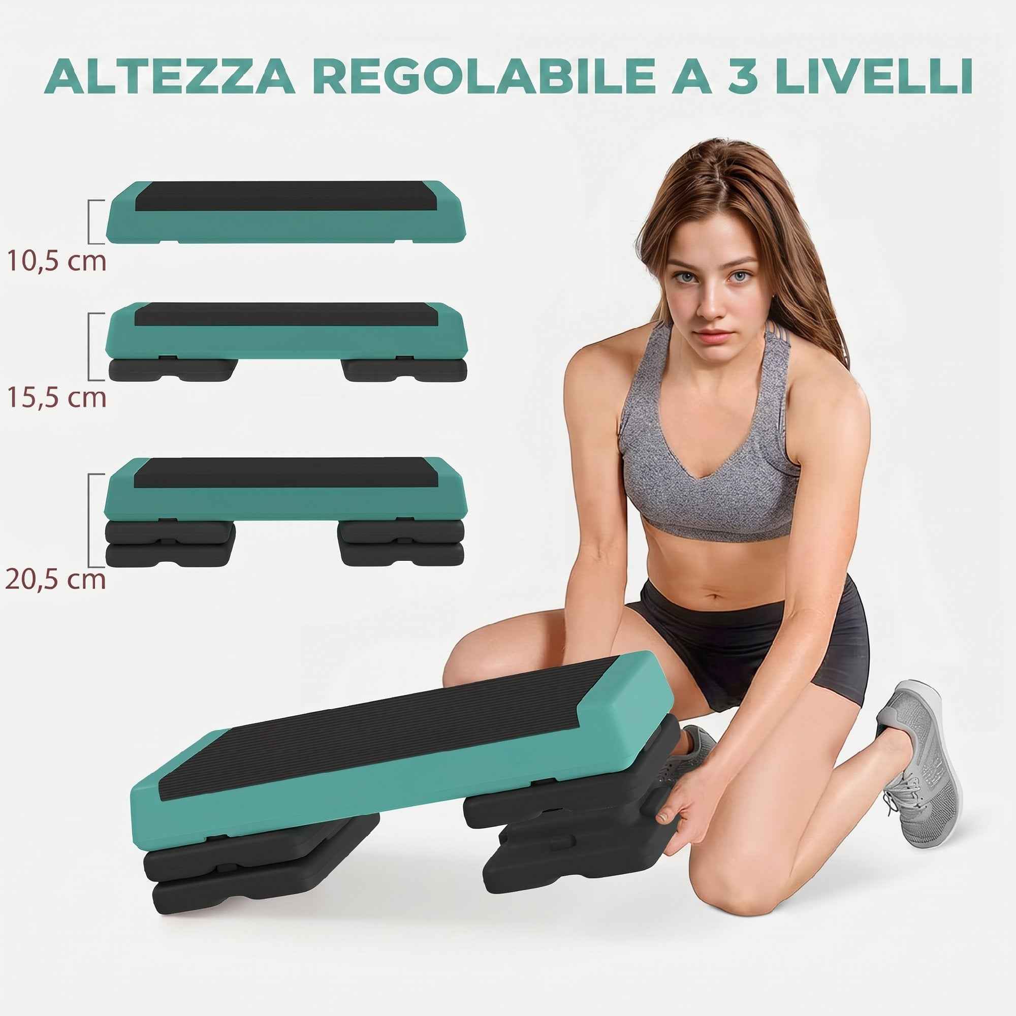 SPORTNOW Fitness Stepper Adjustable to 10.5/15.5/20.5 cm with Non-Slip Surface and 250 kg Capacity, Green